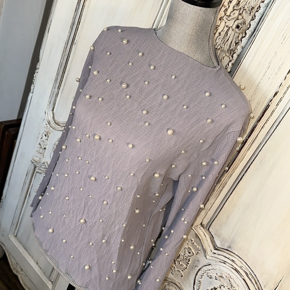 La Cienega’ Pearls Embellished Long Sleeve Pop Over Occassion Top Size M NWT - Picture 3 of 11